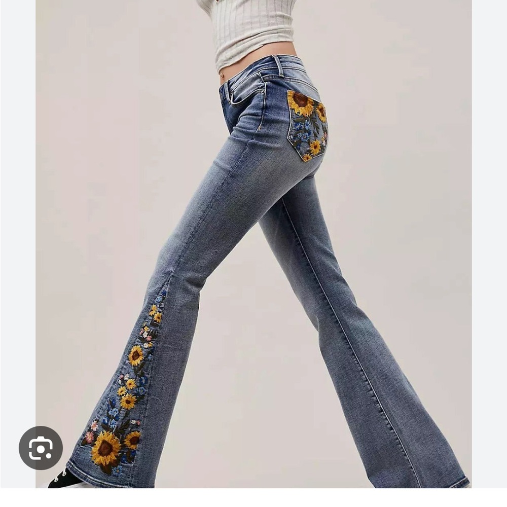 Driftwood Women's Light Wash High Rise Falling Sunflower Flare Jeans
